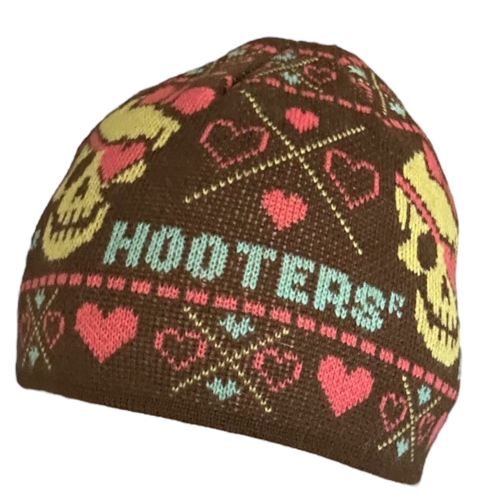 Hooters Beanie- Cute Skulls and Hearts Pattern, Limited Edition Winter Hat